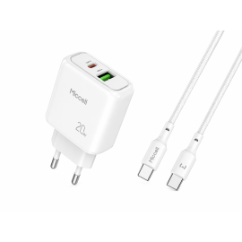 CARGADOR MICCELL RAPIDO USB + USB-C PD 20W + CABLE C-C 1.20M